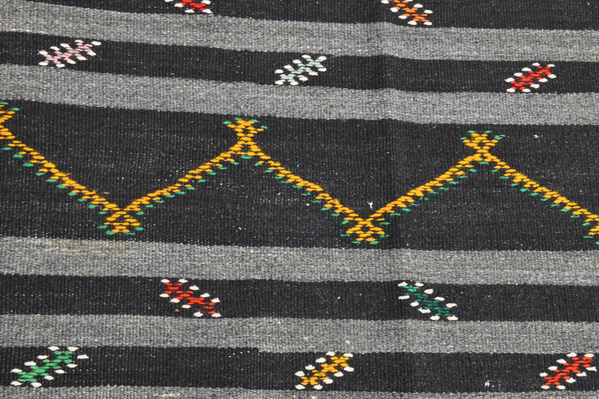 8x11 Gray & Black Striped Pattern Turkish Kilim Rug, 235x337Cm