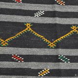 8x11 Gray & Black Striped Pattern Turkish Kilim Rug, 235x337Cm