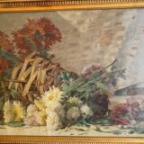 STILL LIFE BOUQUET OF DAHLIAS OIL PAINTING SIGNED MARIUS DALON EARLY 20TH CENTURY