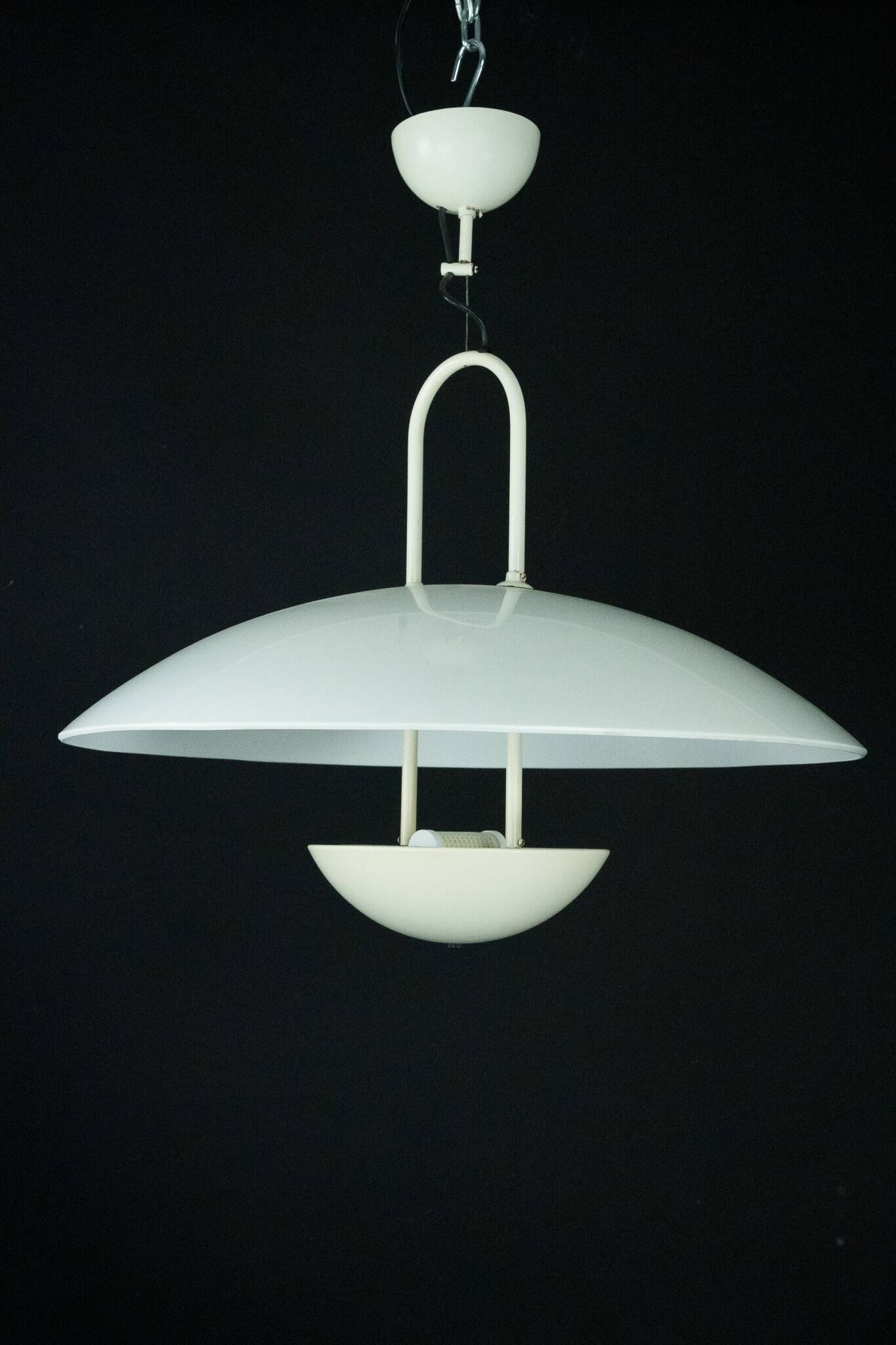 Vintage 1990s White Pendant Lamp with Glass Top Shade. Italy