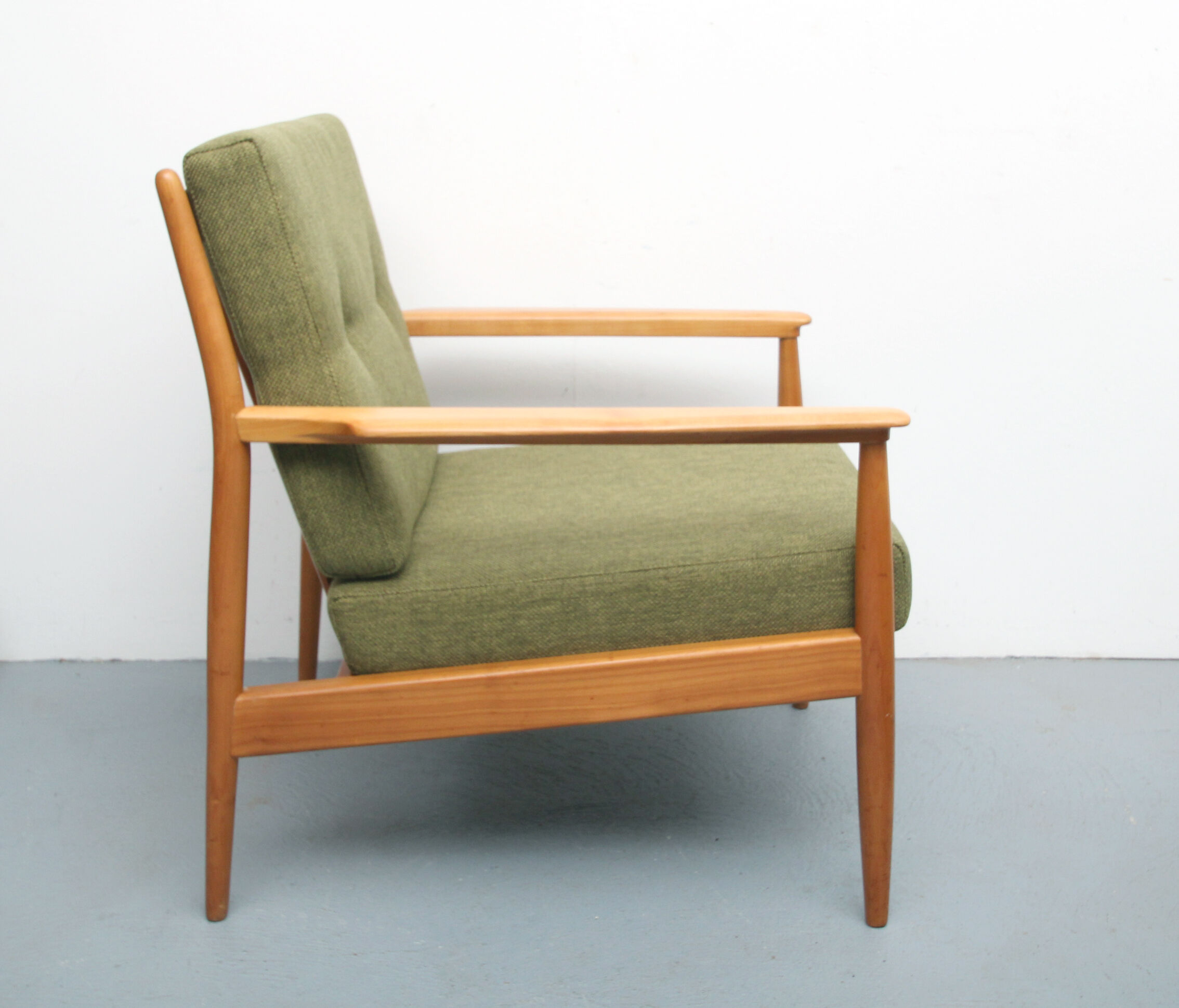 1960s armchair in cherrywood, new cushions in green