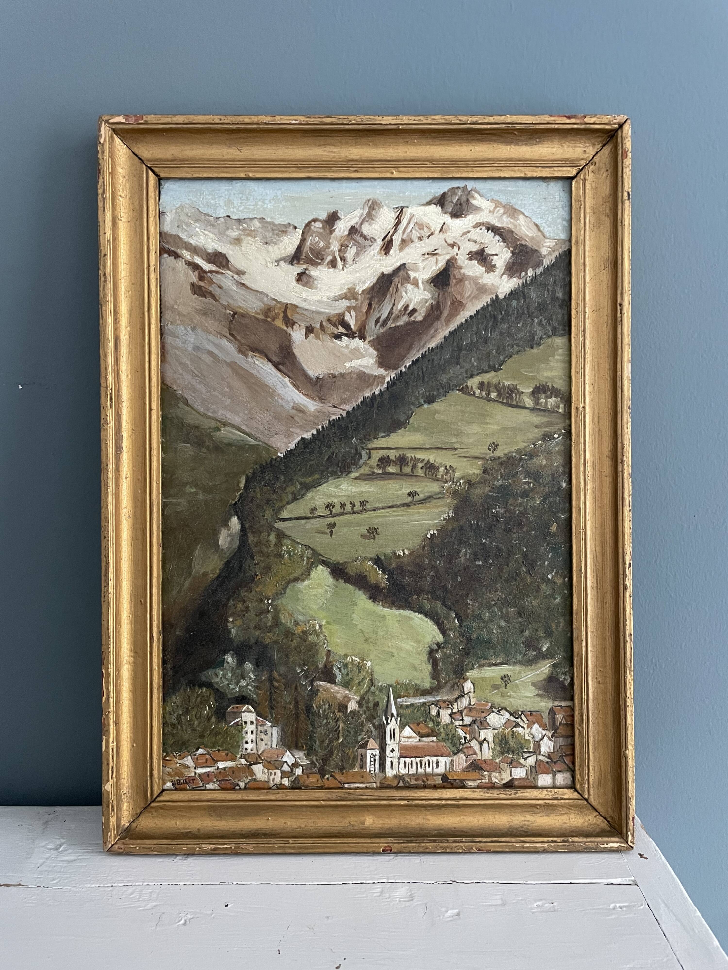 Old painting, mountain landscape signed Billet