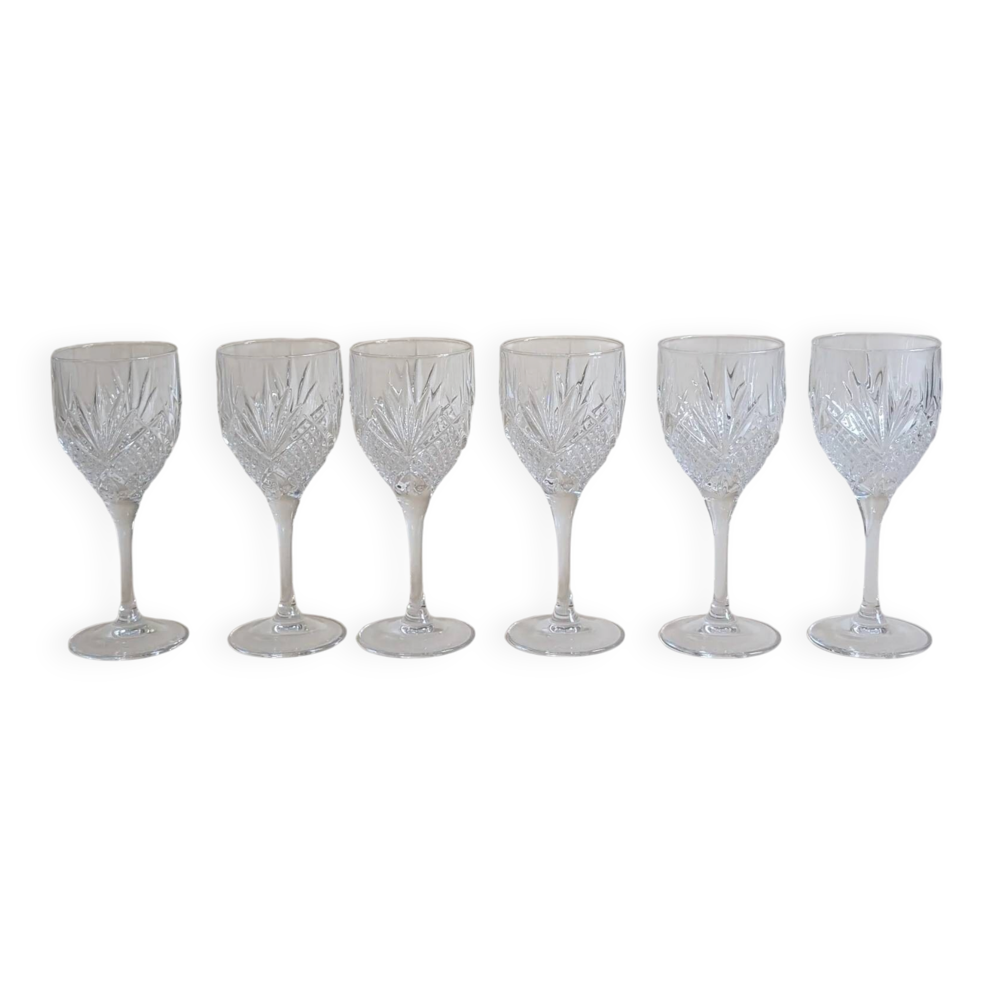 Set of 6 cut crystal wine glasses