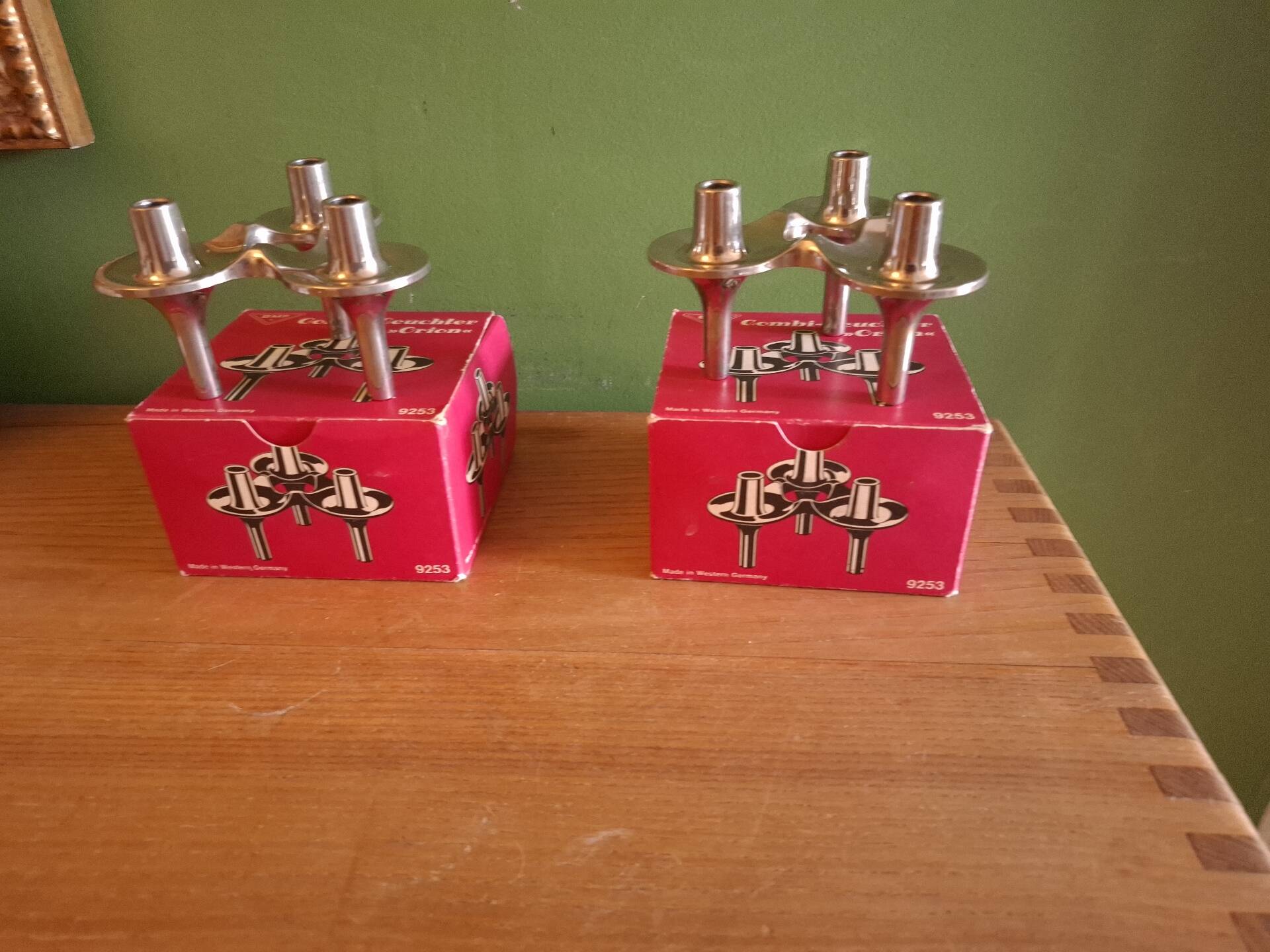Two vintage BMF candlesticks in boxes.