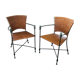 Paire de fauteuils vintage en fer forgé et osier