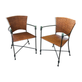 Paire de fauteuils vintage en fer forgé et osier