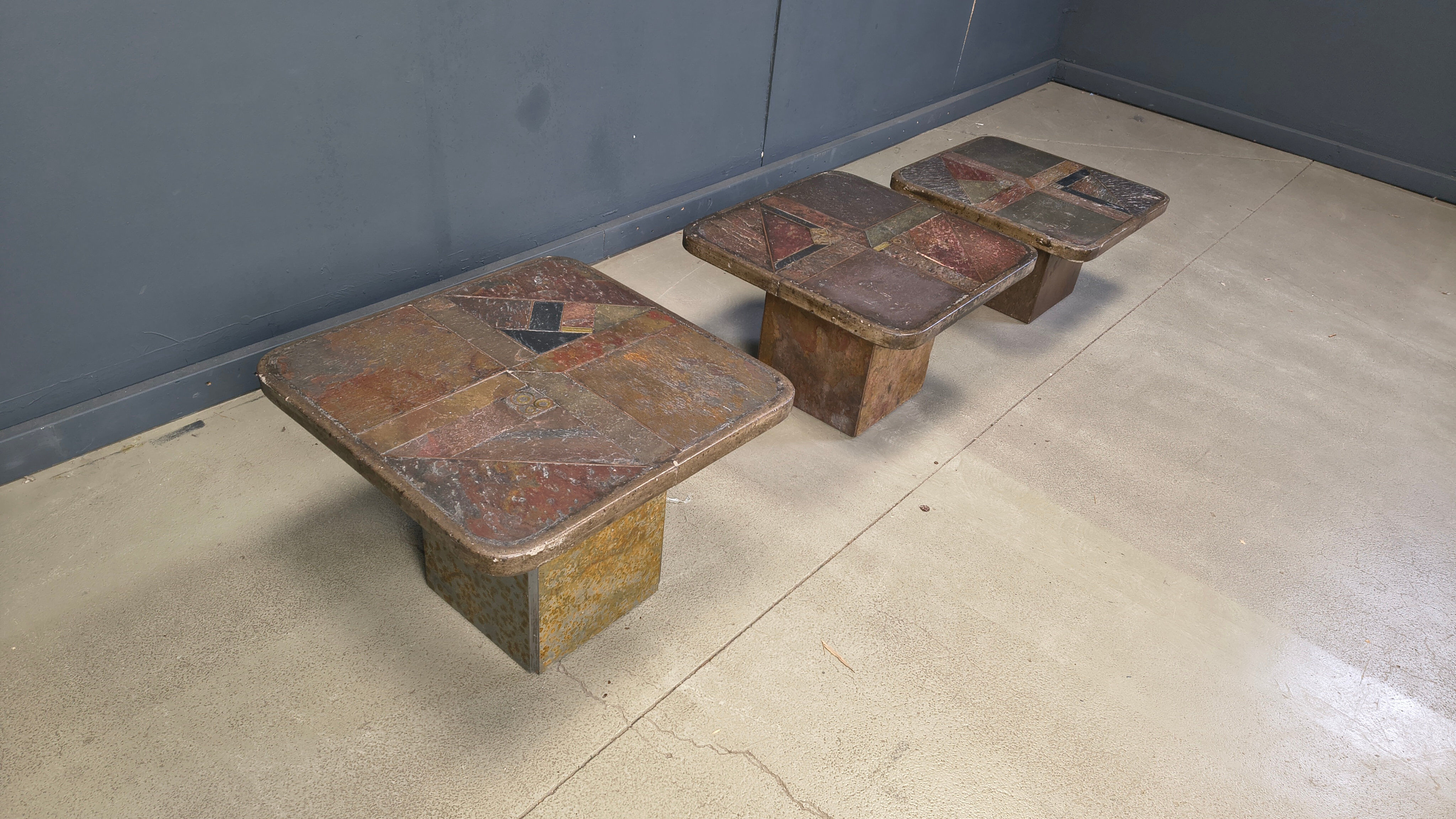 Vintage brutalist slate stone nesting tables by Design Studio Stam, 1990s