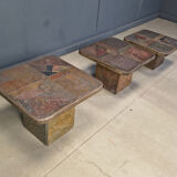 Vintage brutalist slate stone nesting tables by Design Studio Stam, 1990s