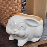 Mini white rabbit vase cache pot with orange edges in enamelled ceramic