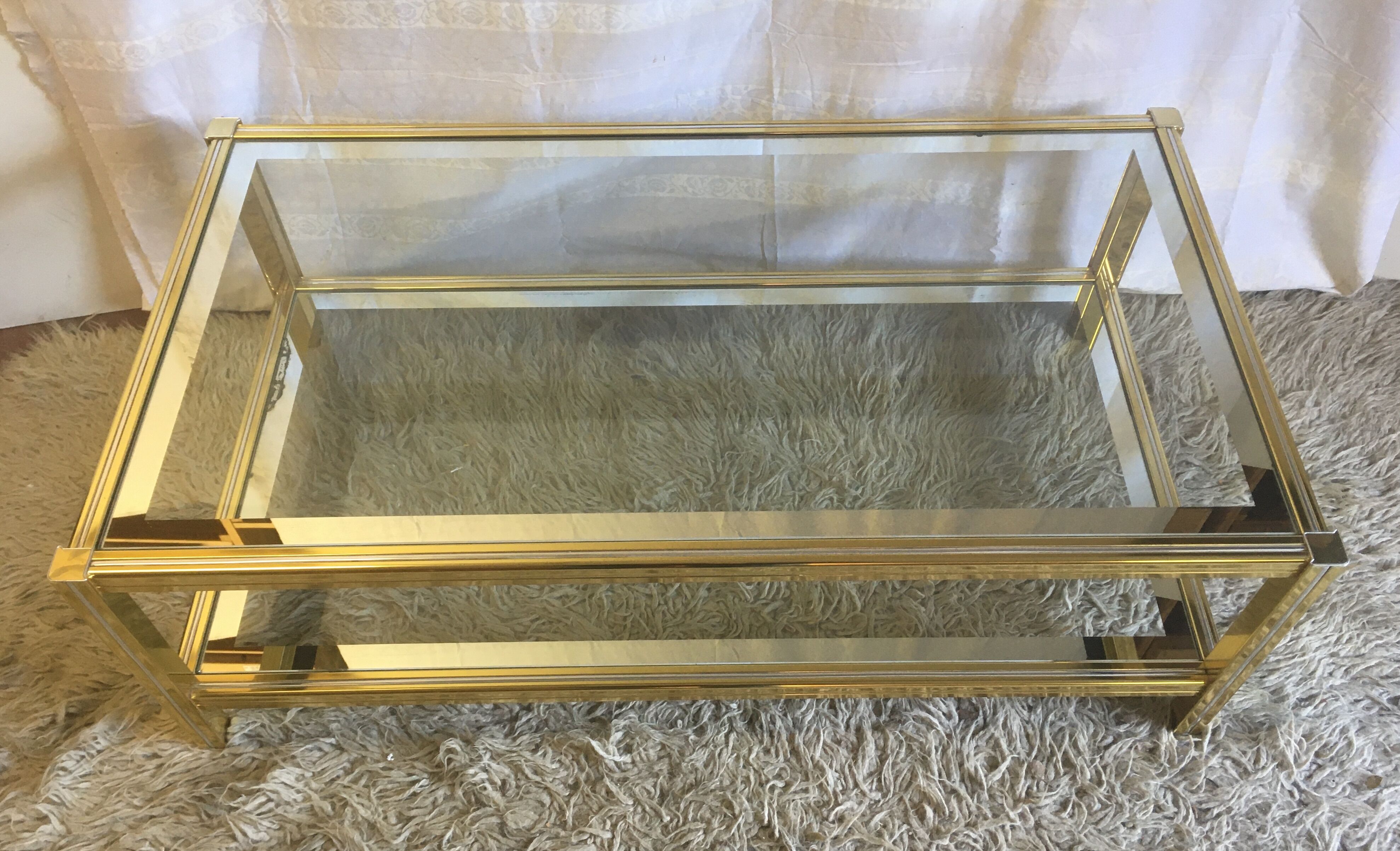 Gold and chrome metal coffee table - 70s