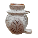 Pickle pot with pliers, varnished leaf pattern, 60's years