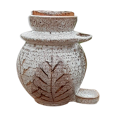 Pickle pot with pliers, varnished leaf pattern, 60's years