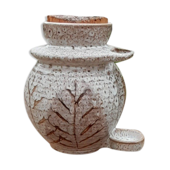 Pickle pot with pliers, varnished leaf pattern, 60's years