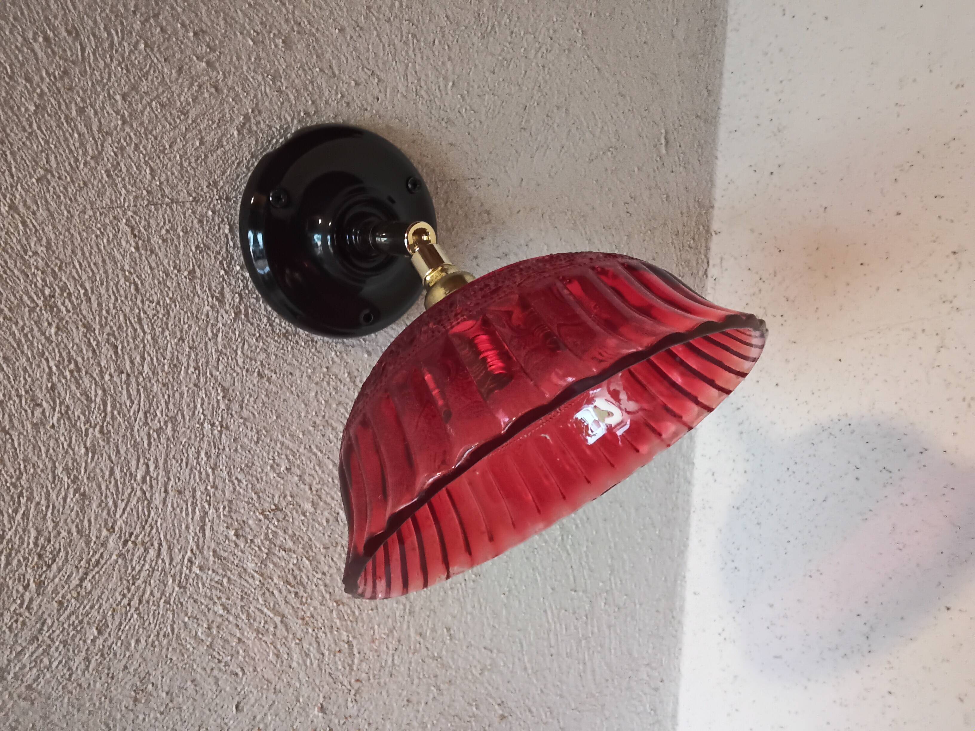 Vintage red glass wall light