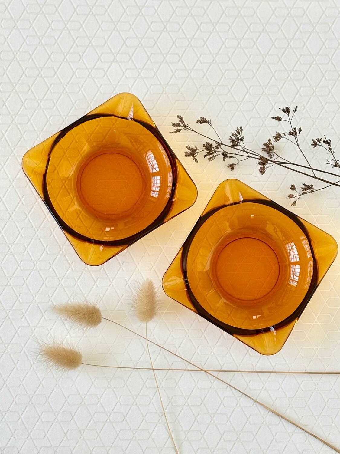 Lot de 2 cendriers vintage 70 Duralex verre ambré
