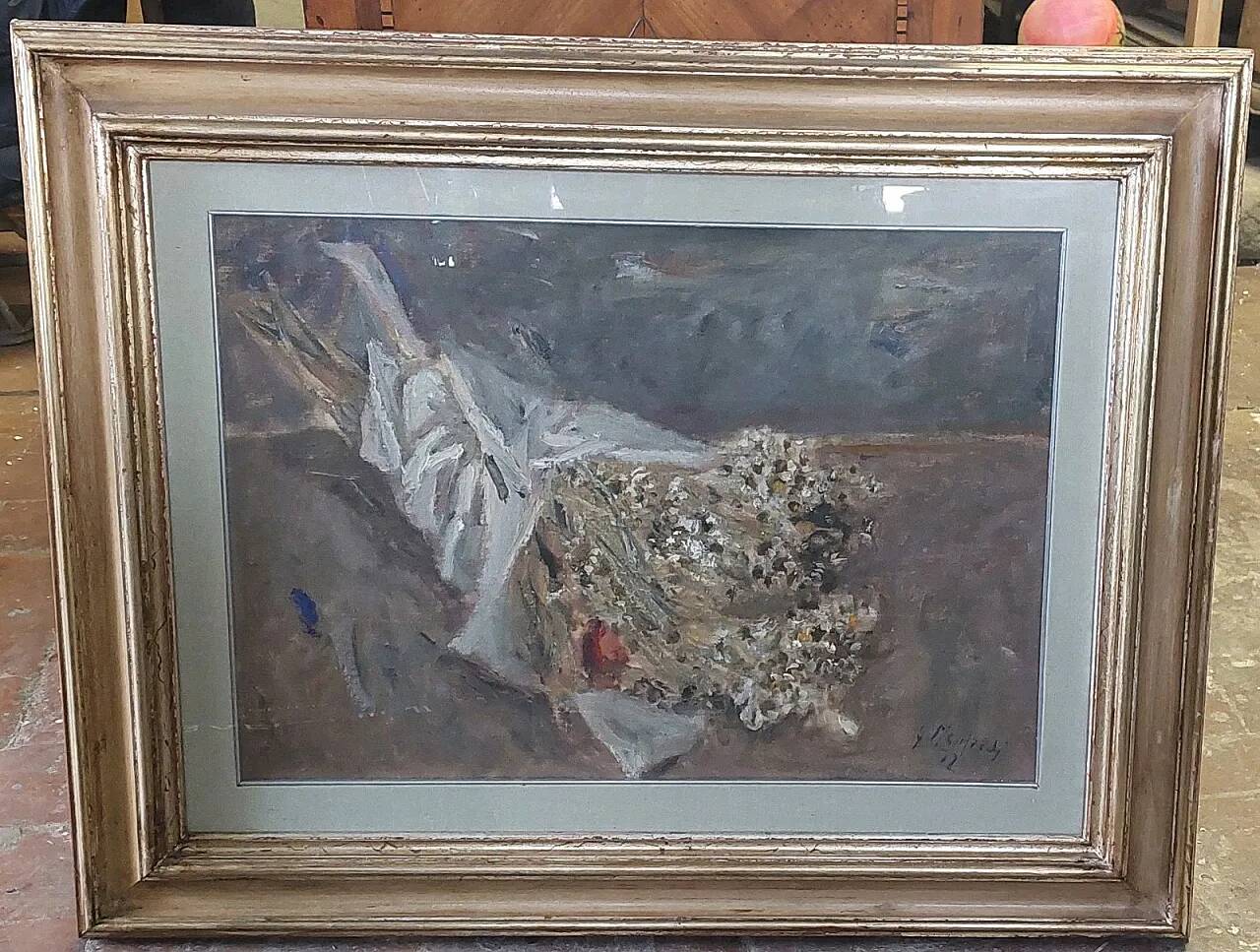 Still life by Giuseppe Manfredi, oil on cardboard, 20th century