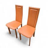 Set of 2 brown leather chairs