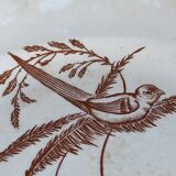 Sept assiettes à dessert terre de fer aux oiseaux f.f.Pexonne fin XIX ème