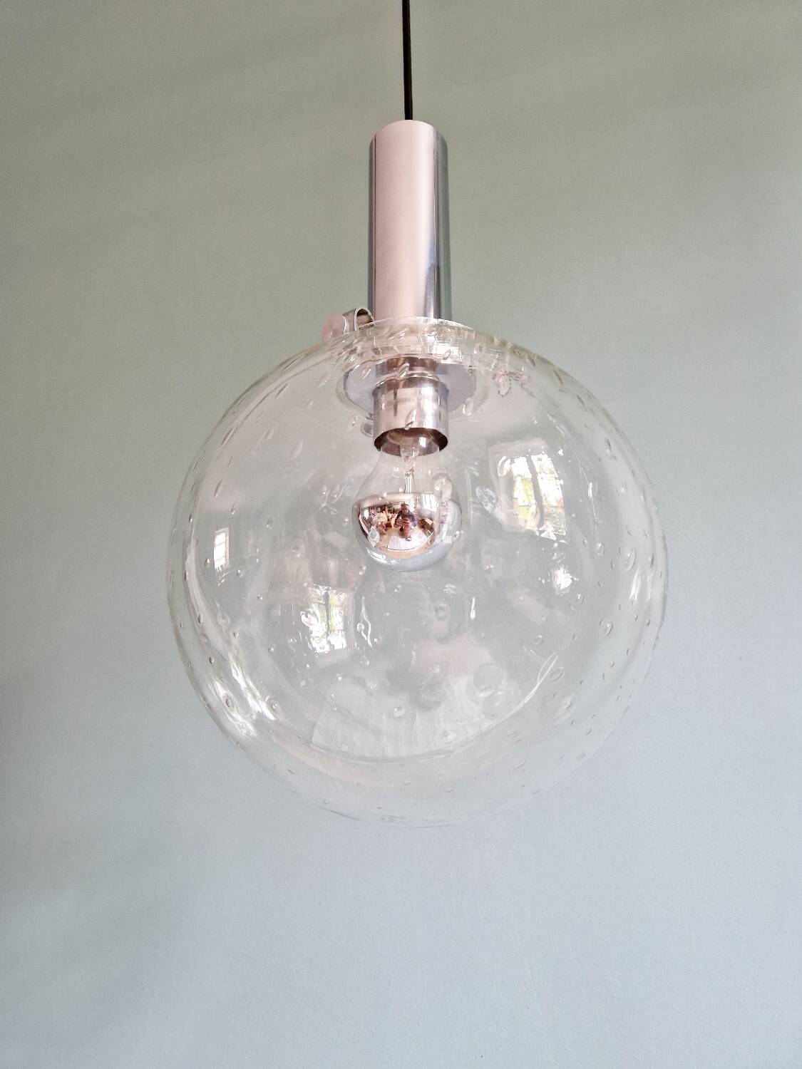 Space Age pendant light in bubbled blown glass, 1970s