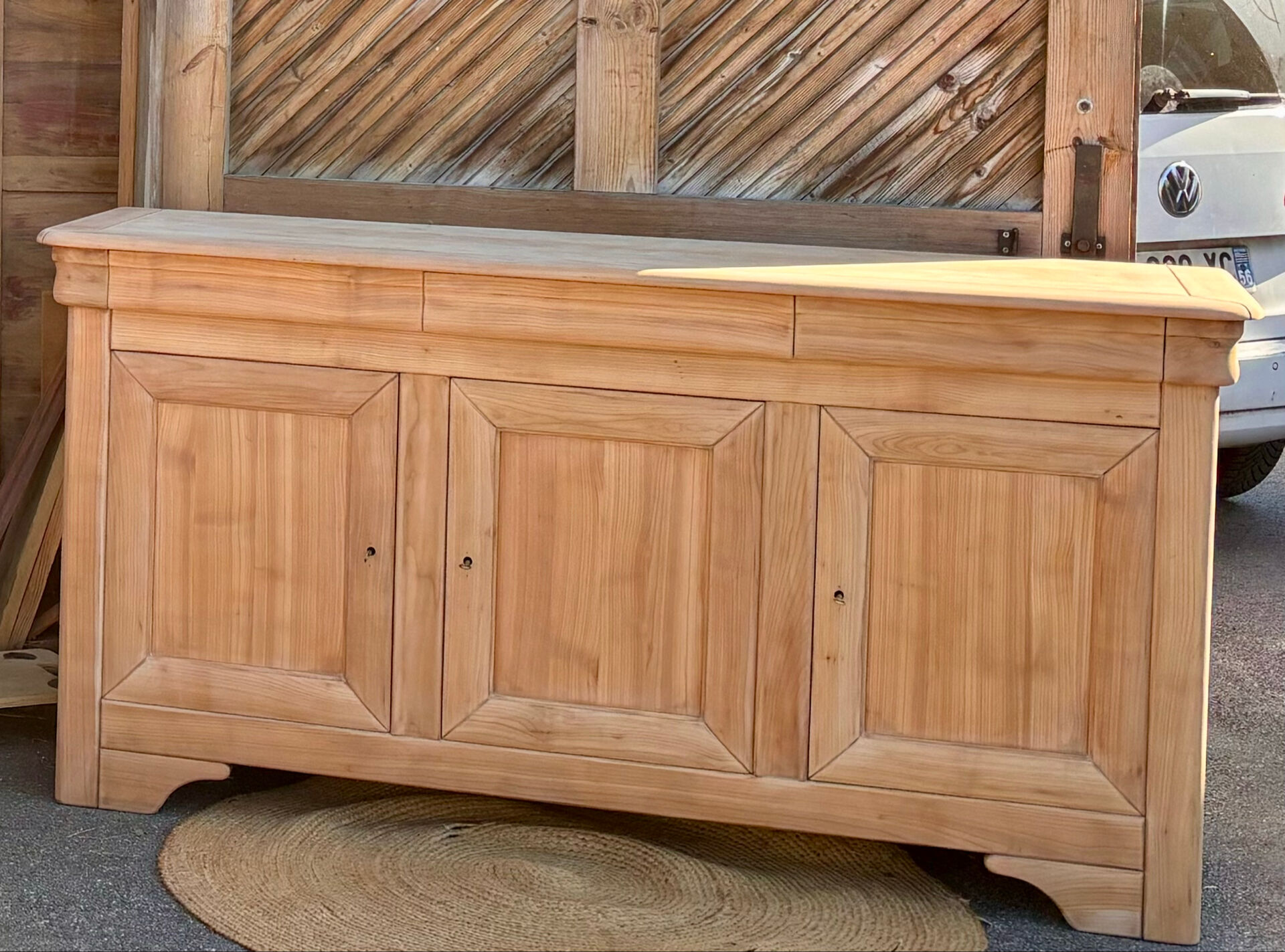 Enfilade ancienne en bois massif brut - 3 tiroirs 