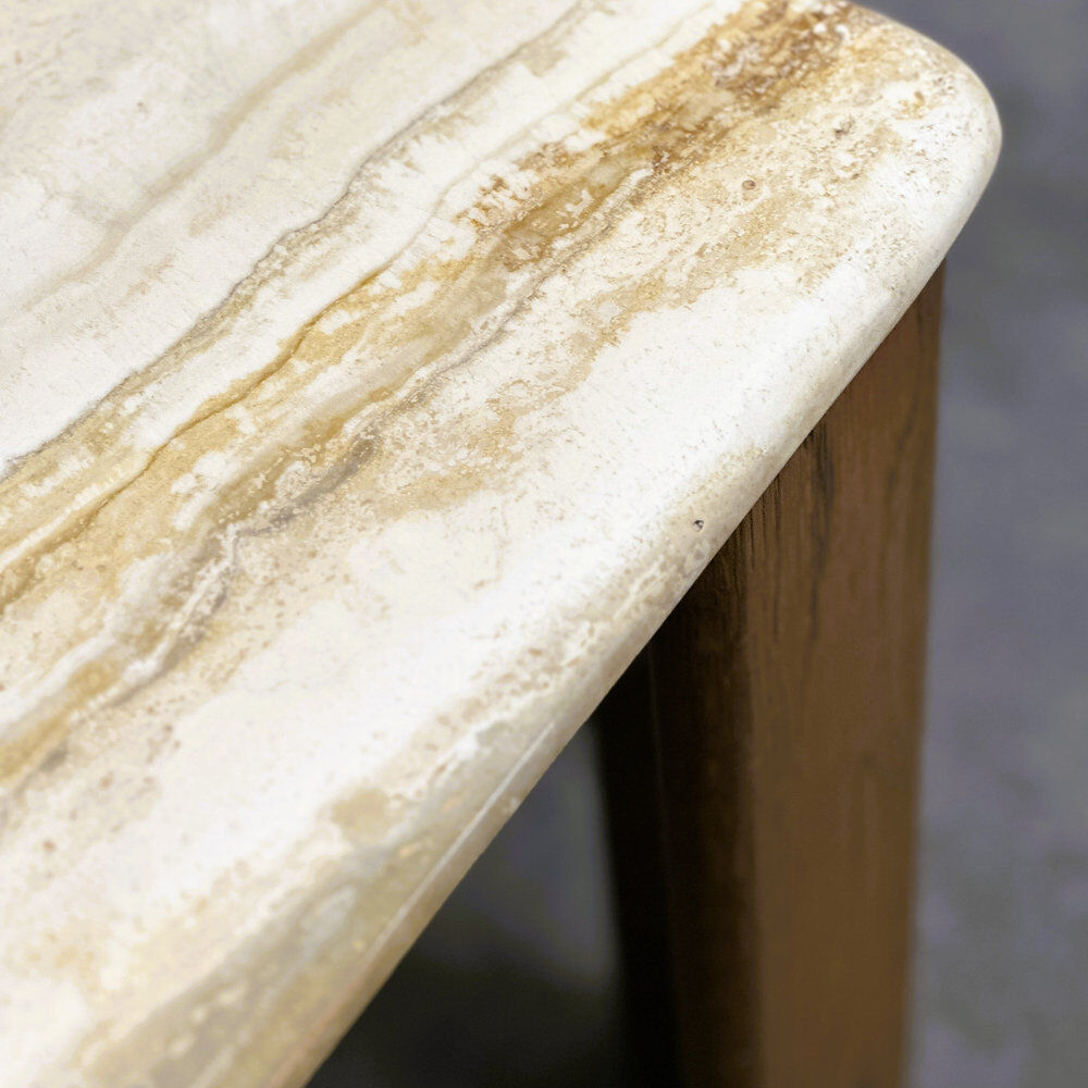 1970s travertine coffee table with sculptural top and solid oak base