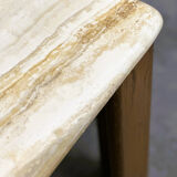 1970s travertine coffee table with sculptural top and solid oak base