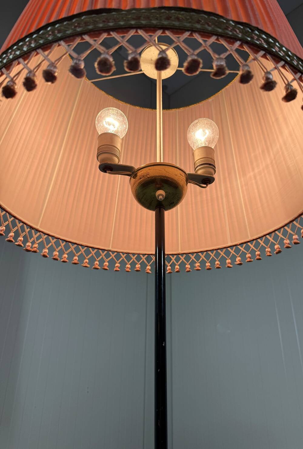 Austrian brass floor lamp pleated lampshade 1940-50’s