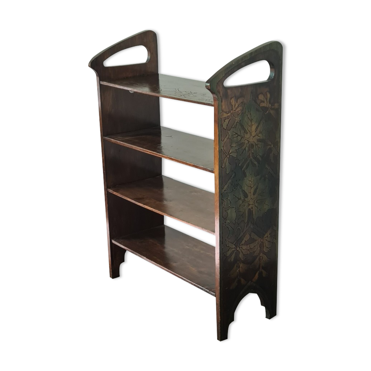 Antique Art Deco free standing wooden shelf