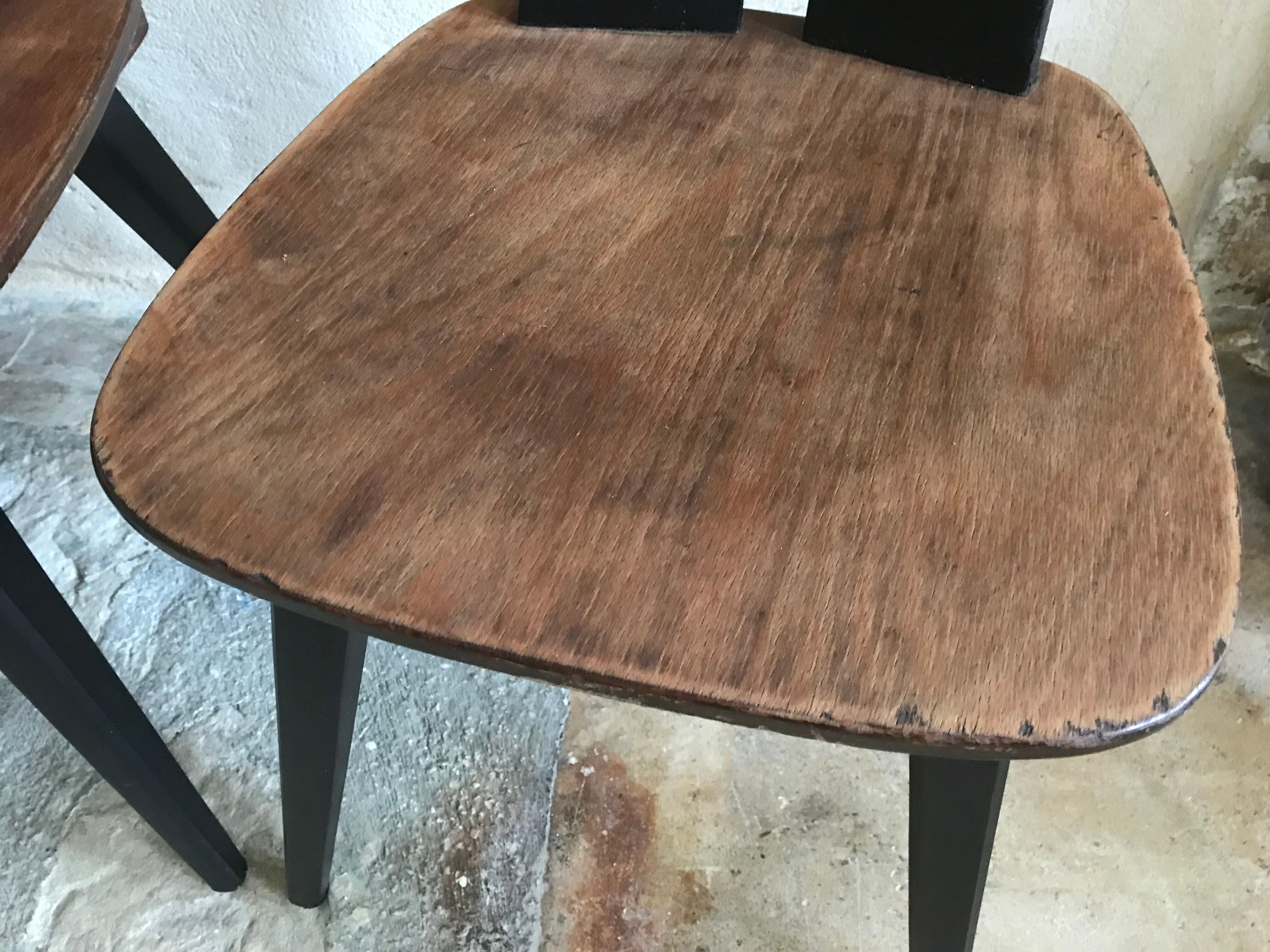 Set of 4 vintage brutalist chairs in beech 1960's