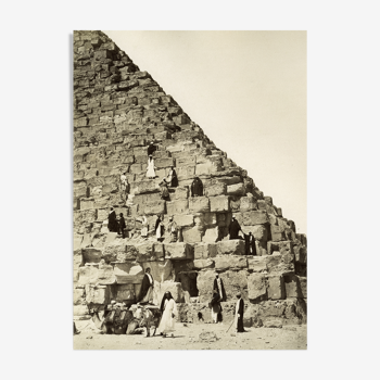 Ancient photograph of a scene composed on the degrees of the pyramid of Giza