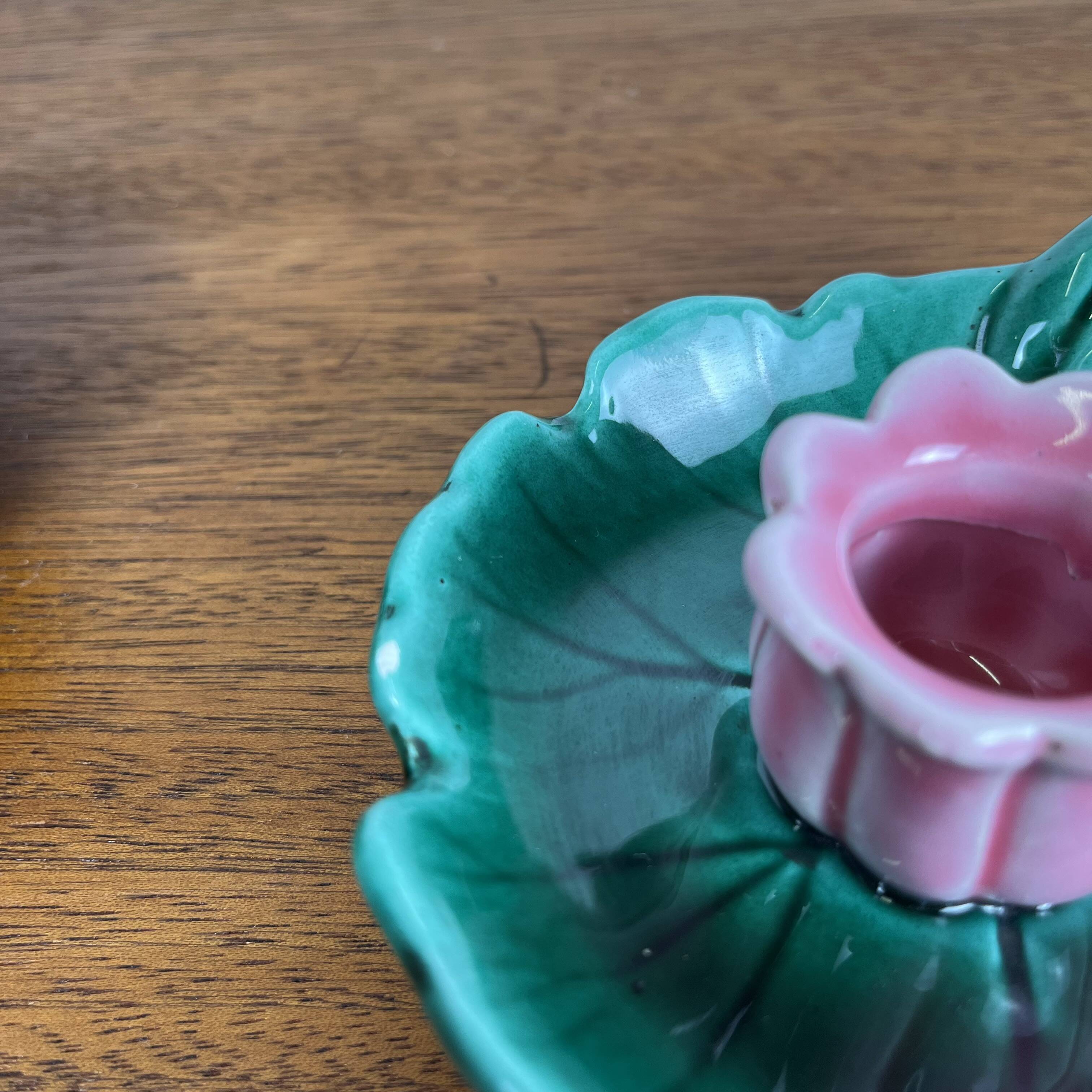 Duo of Barbotine candlesticks in Art Nouveau style or inspired by naturalism