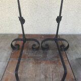Aire de landiers a crémaillère fer forgé cintré avec porte broche vintage