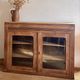 Narrow antique solid wood buffet - glass doors