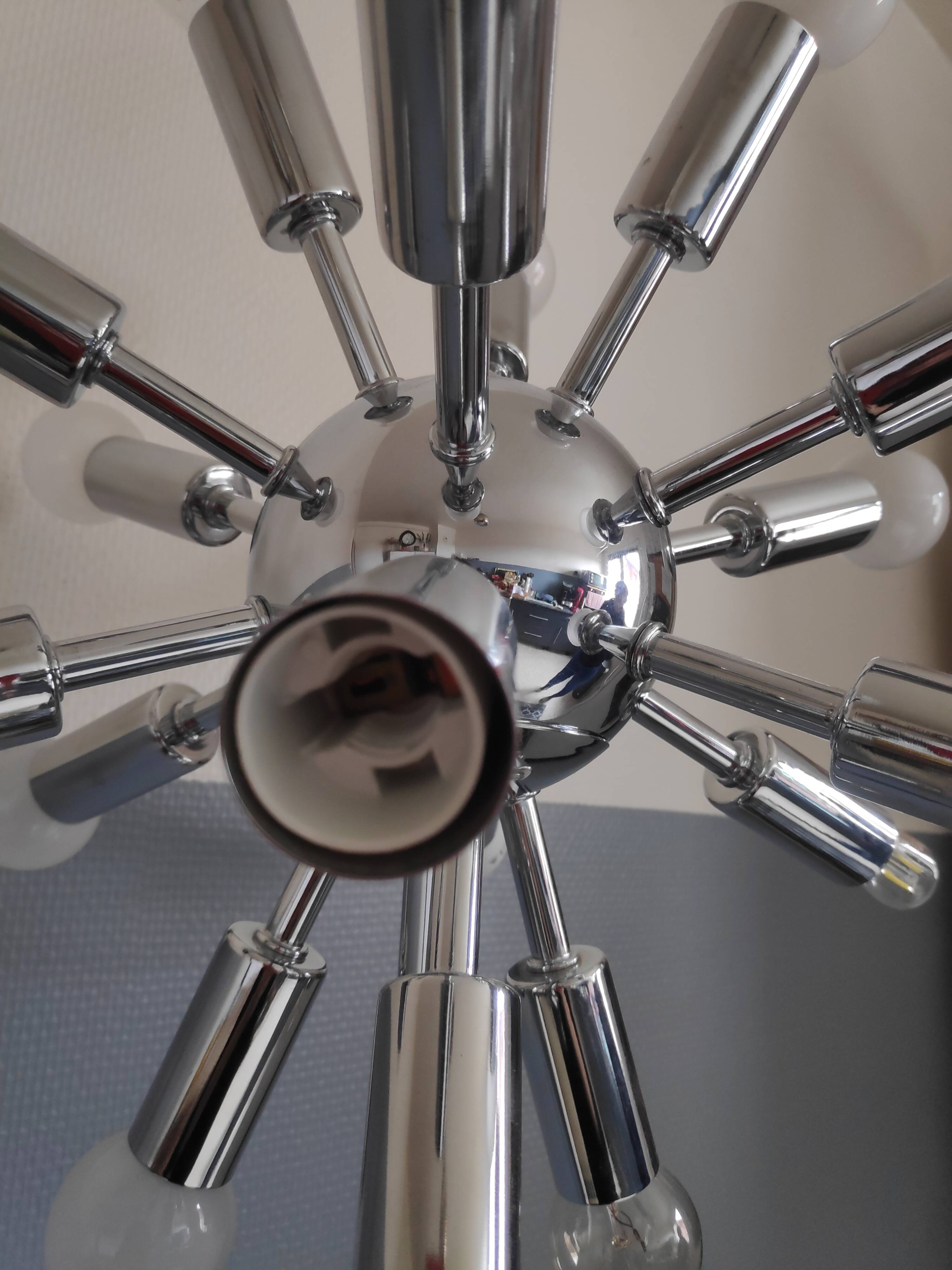 Sputnik lamp 18 chrome metal lights, foot switch