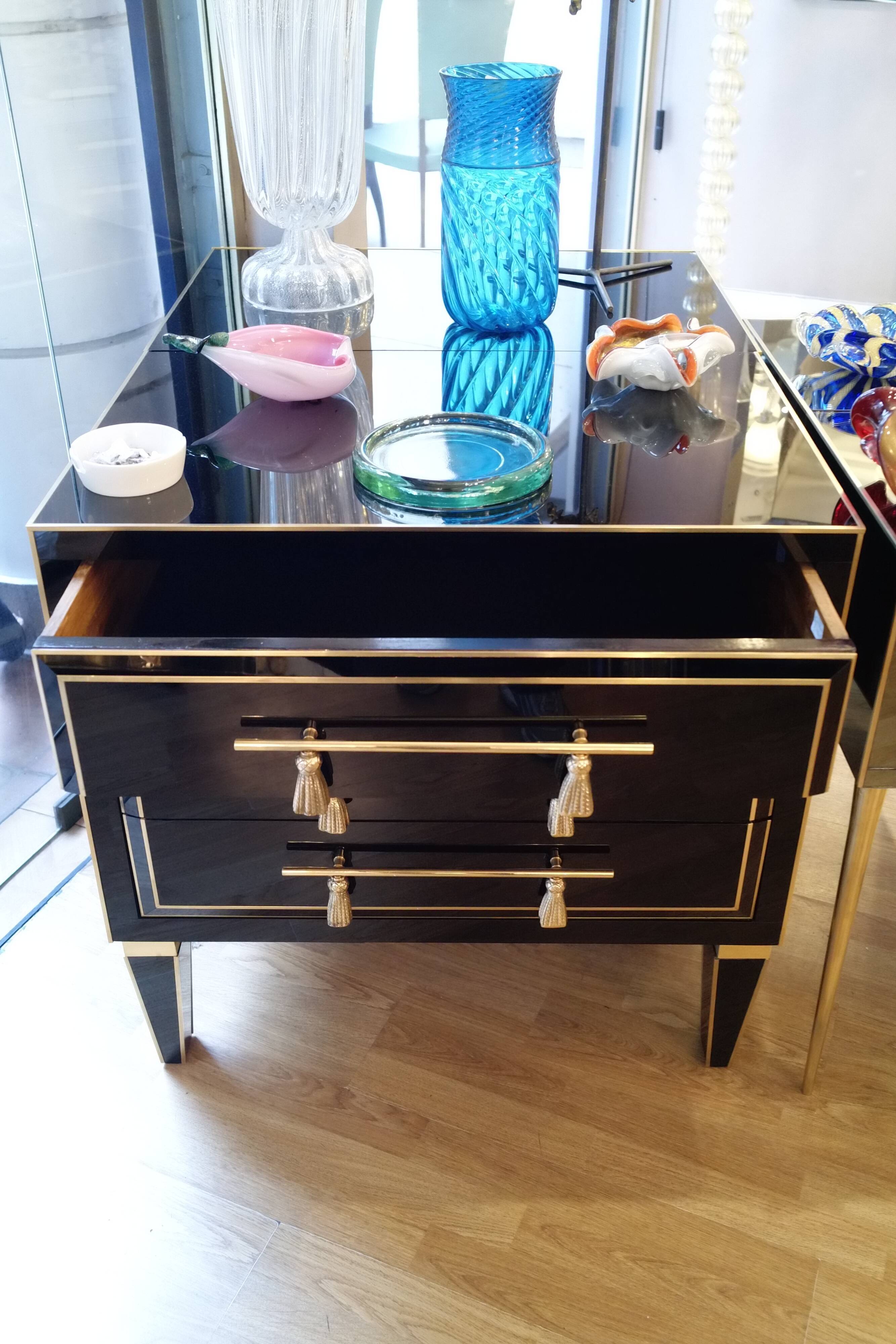 Pair of nightstands in stained glass and brass