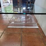 Table basse en plexiglas dessus verre des années 70, 140×70cms