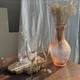 Grand vase rose en verre moulé italien vintage H31