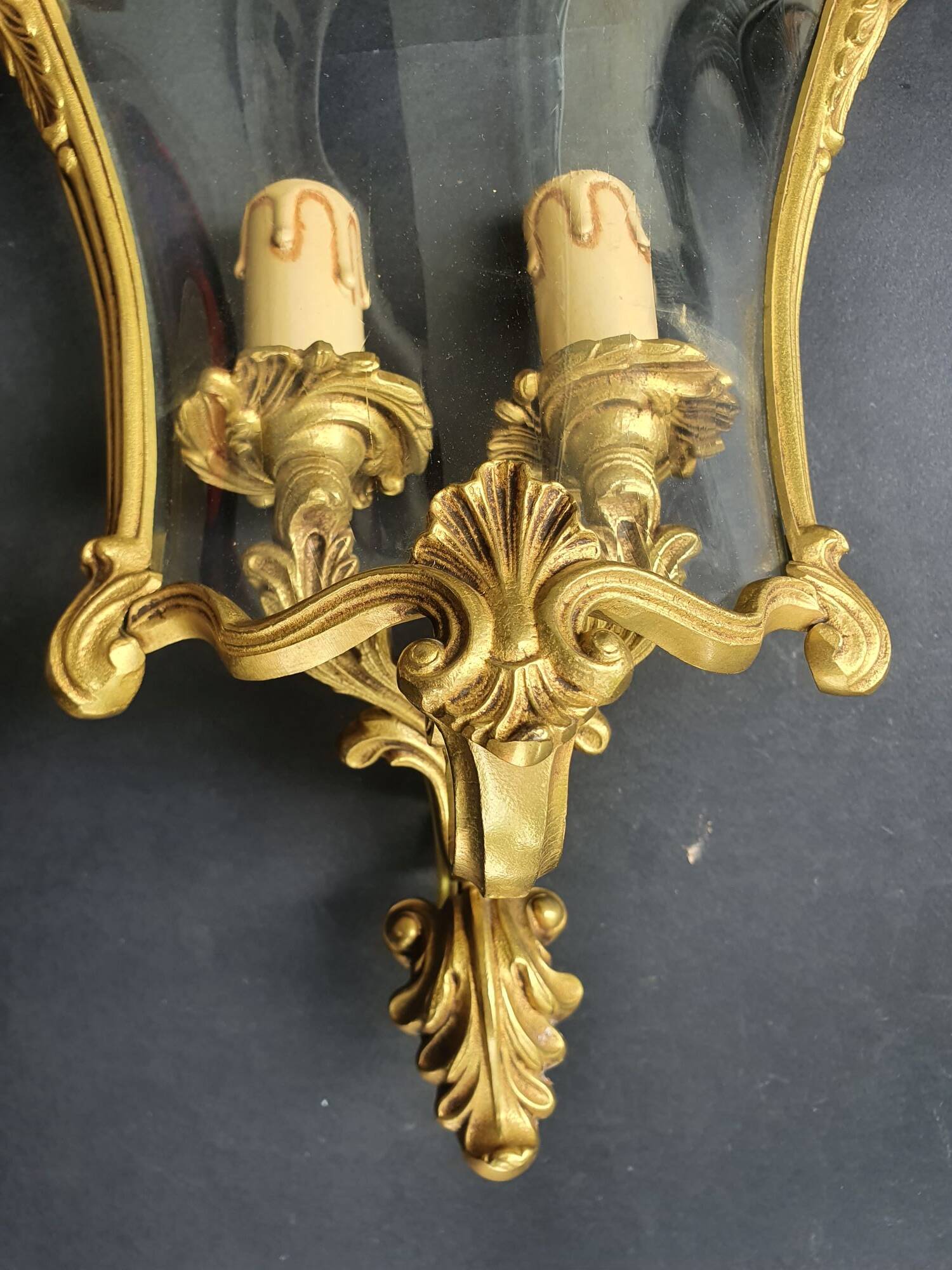 Vintage Louis XVI bronze corner wall sconce Lucien Gau Paris