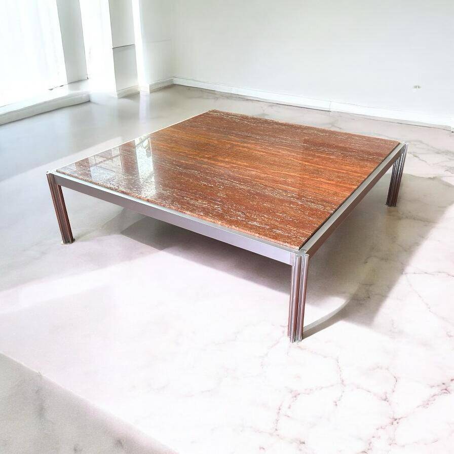 Georges Ciancimino - Very Important and Rare Square Travertine Coffee Table Ro