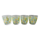 4 verres Geneviève Lethu, décor mimosa