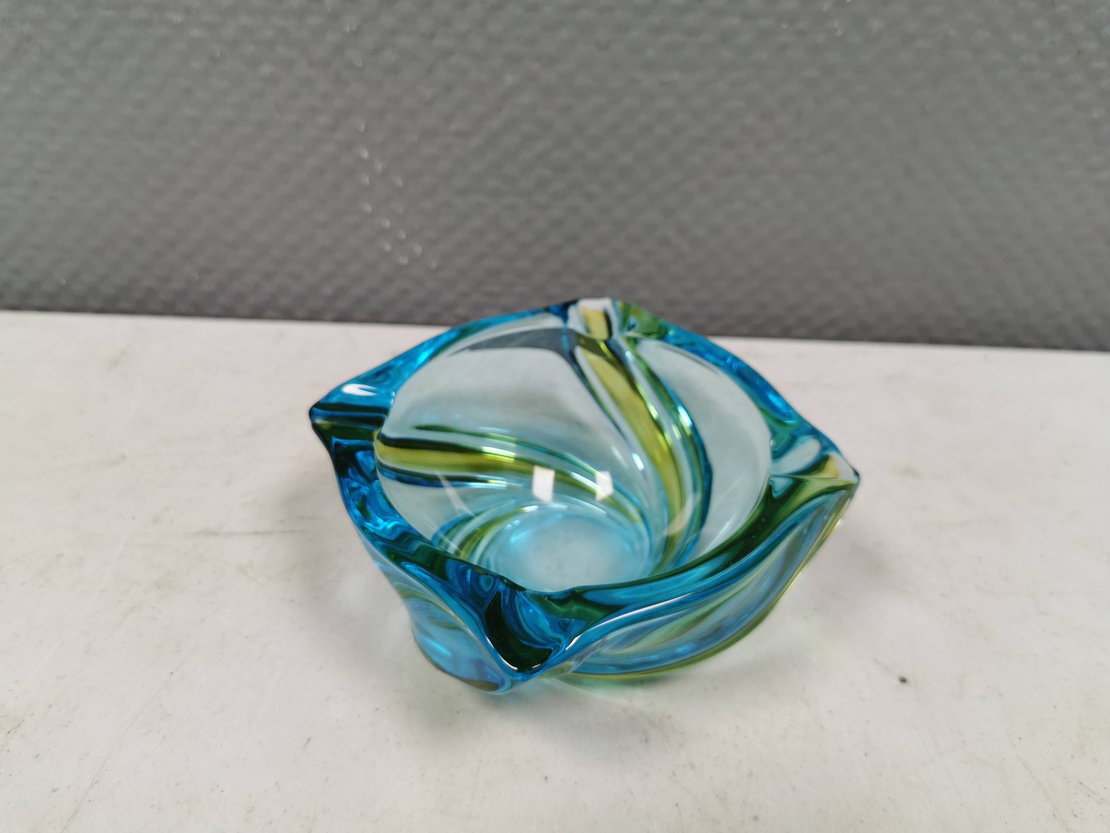 Beautiful ashtray in multicoloured glass. We guess Italy, 1980s.