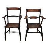 Paire de chaises Oxford anciennes, Windsor, dossier à lattes, fauteuil, orme, XIXe siècle