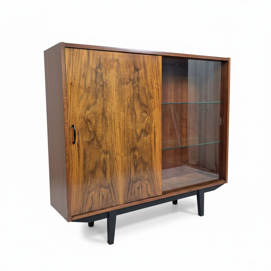 Renovated walnut display cabinet Violetta, 1960s, mid-century