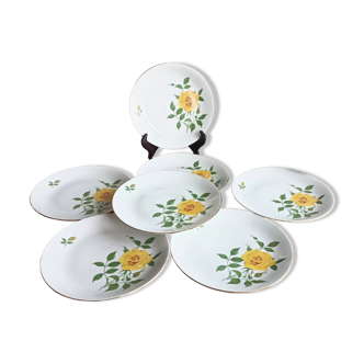 7 EPIAG Dallwitz dessert plates decorated with yellow roses