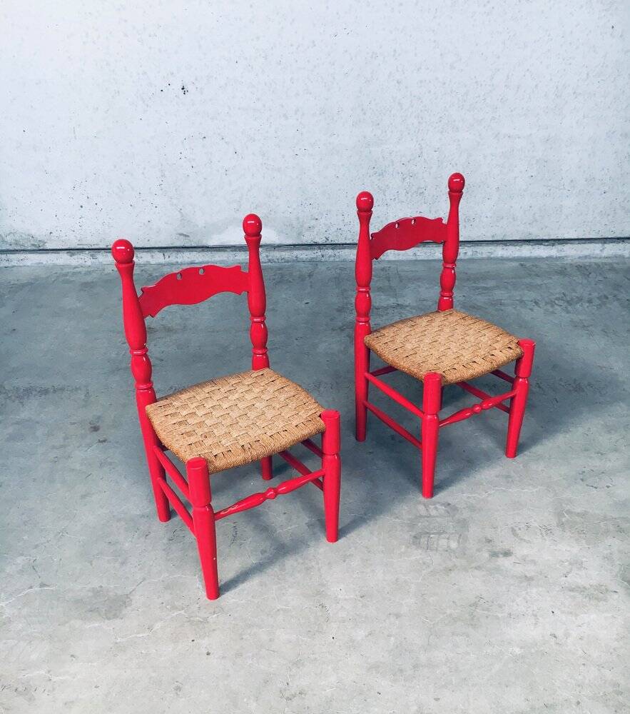 Set of Scandinavian Country Design Red Side Chairs, Sweden, 1960s