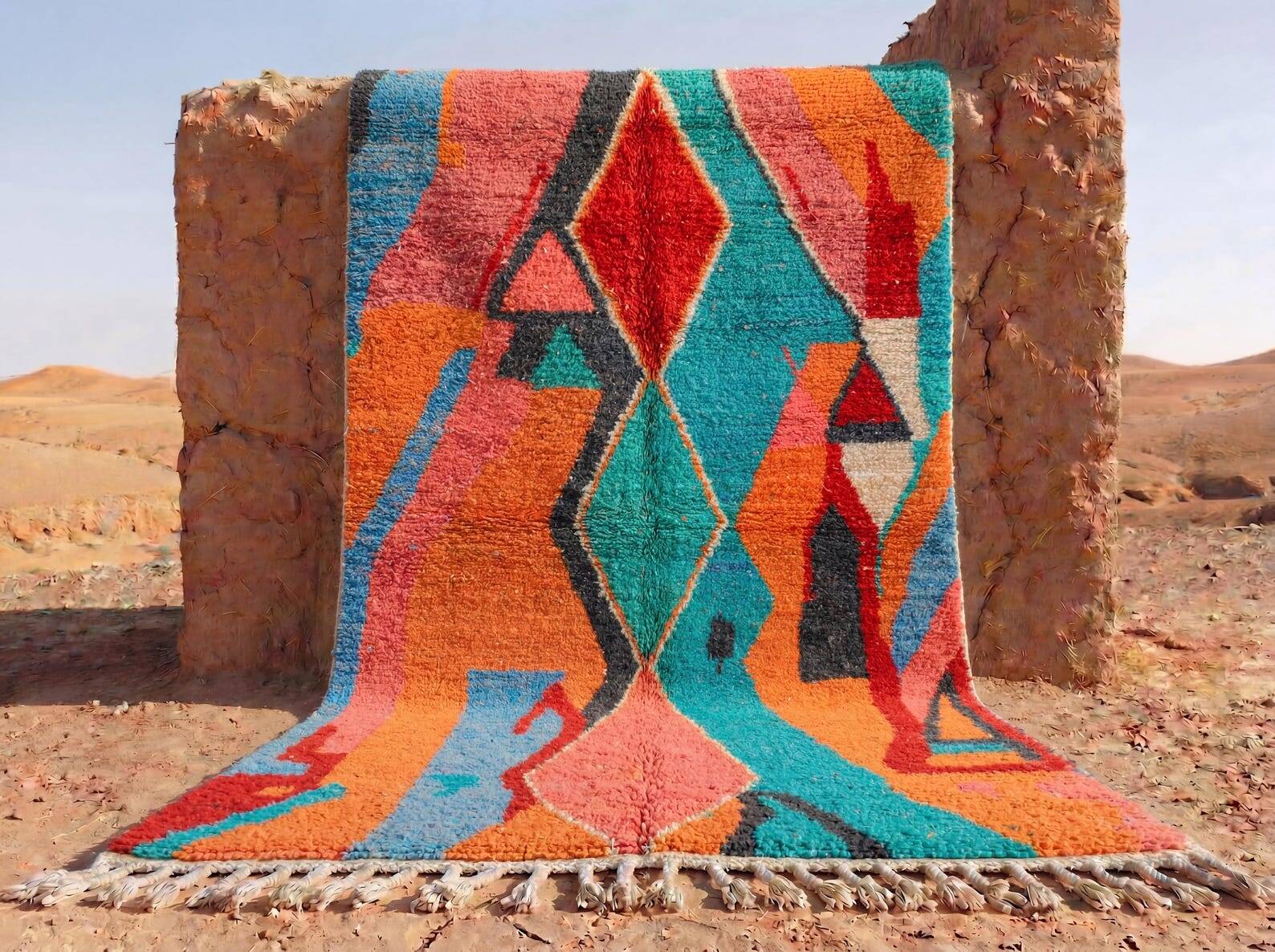 Handmade Berber rug in coloured wool 200/300cm