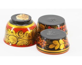 3 cups made of vintage Russian khokhloma wood