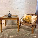 Rattan and glass side table
