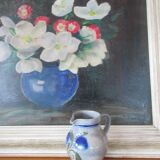 Vintage painting bouquet of daisy flowers and buttercups