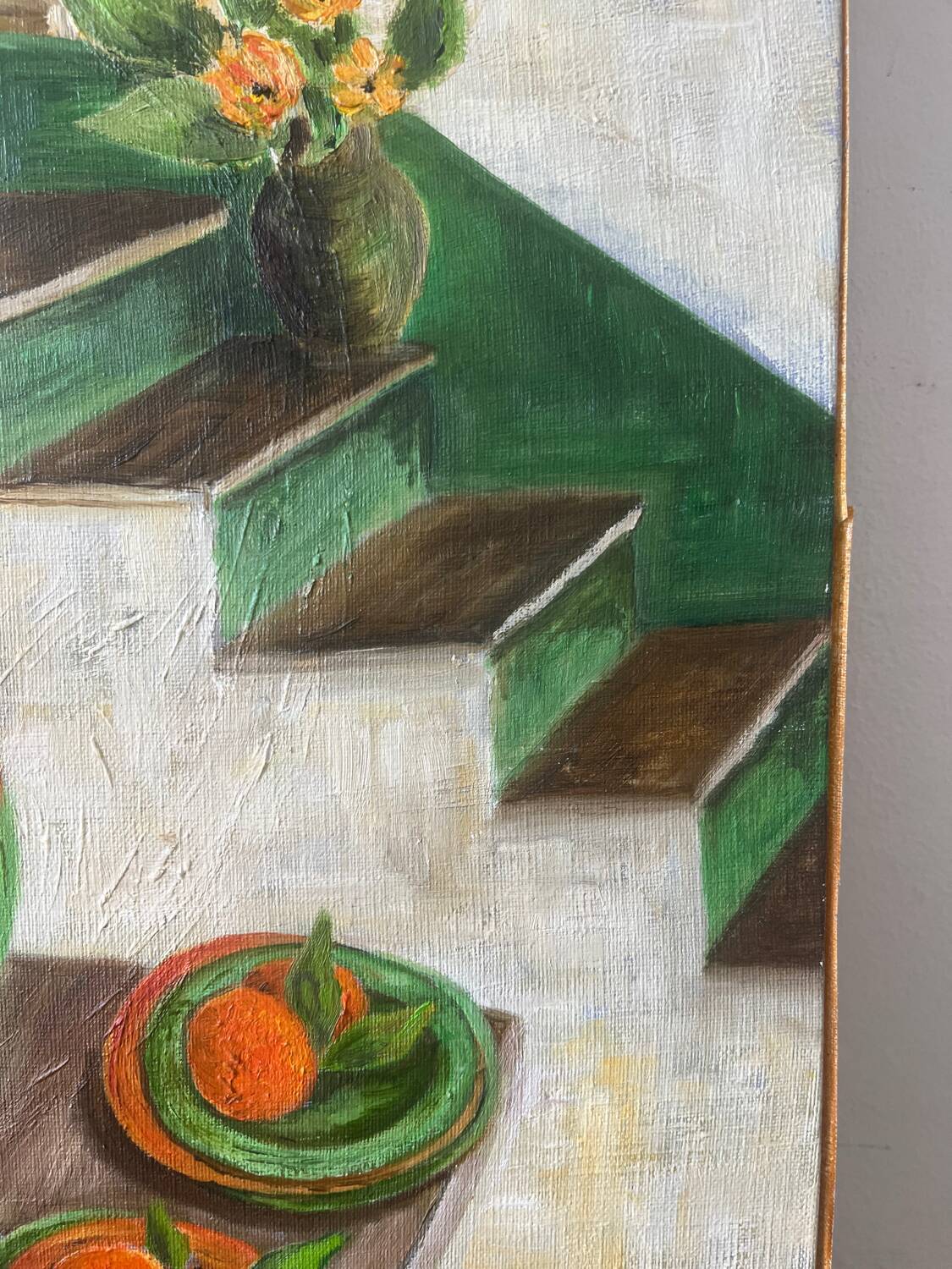 Still life and staircase, signed
